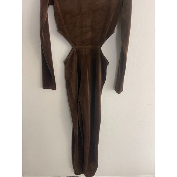 Juicy Couture XS Velour Bling Jumpsuit Pants Brown Zip Up Spell Out Y2K Style - Picture 11 of 12